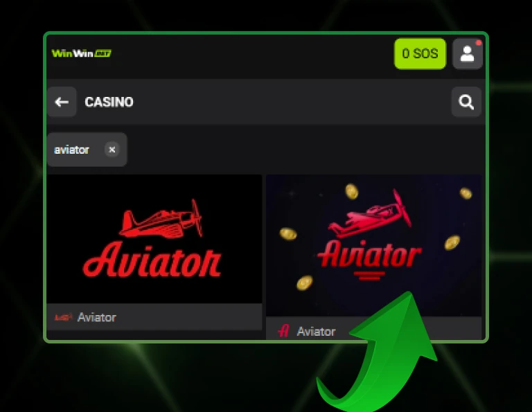Selecting Aviator crash game