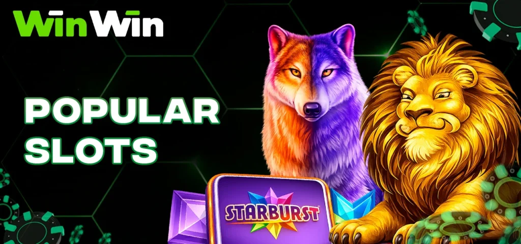 Popular slot games including Starburst, Mega Moolah, and Wolf Gold